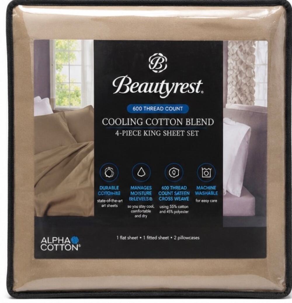 Beautyrest 600 Thread Count Cooling Cotton Blend King Sheet Set KHAKI 4-Piece